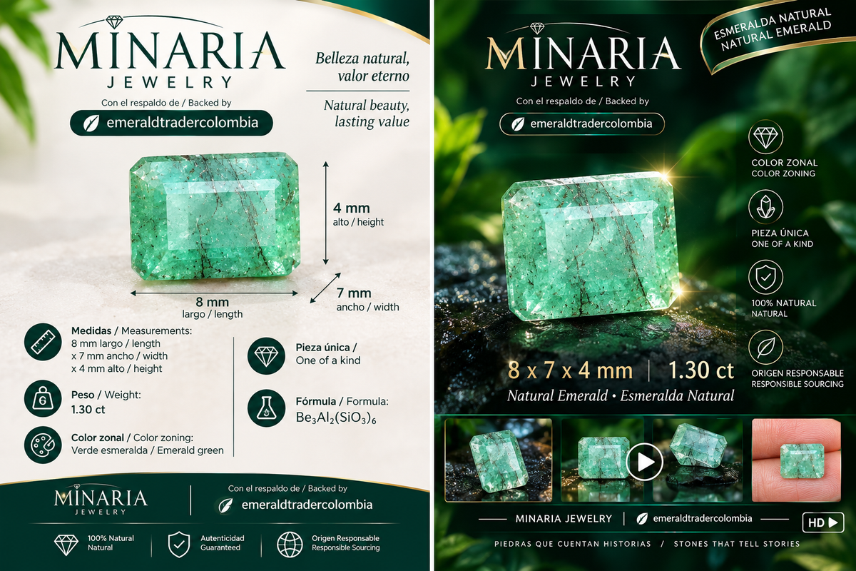 Esmeralda Natural Colombiana 1.30 Ct 8x7x4mm Color Zonal Única