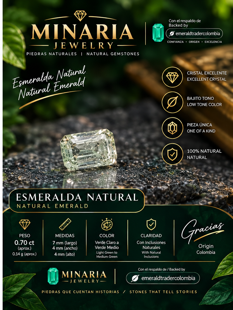 Esmeralda Natural Colombiana 0.70 ct Sin Tratamiento 7x4mm
