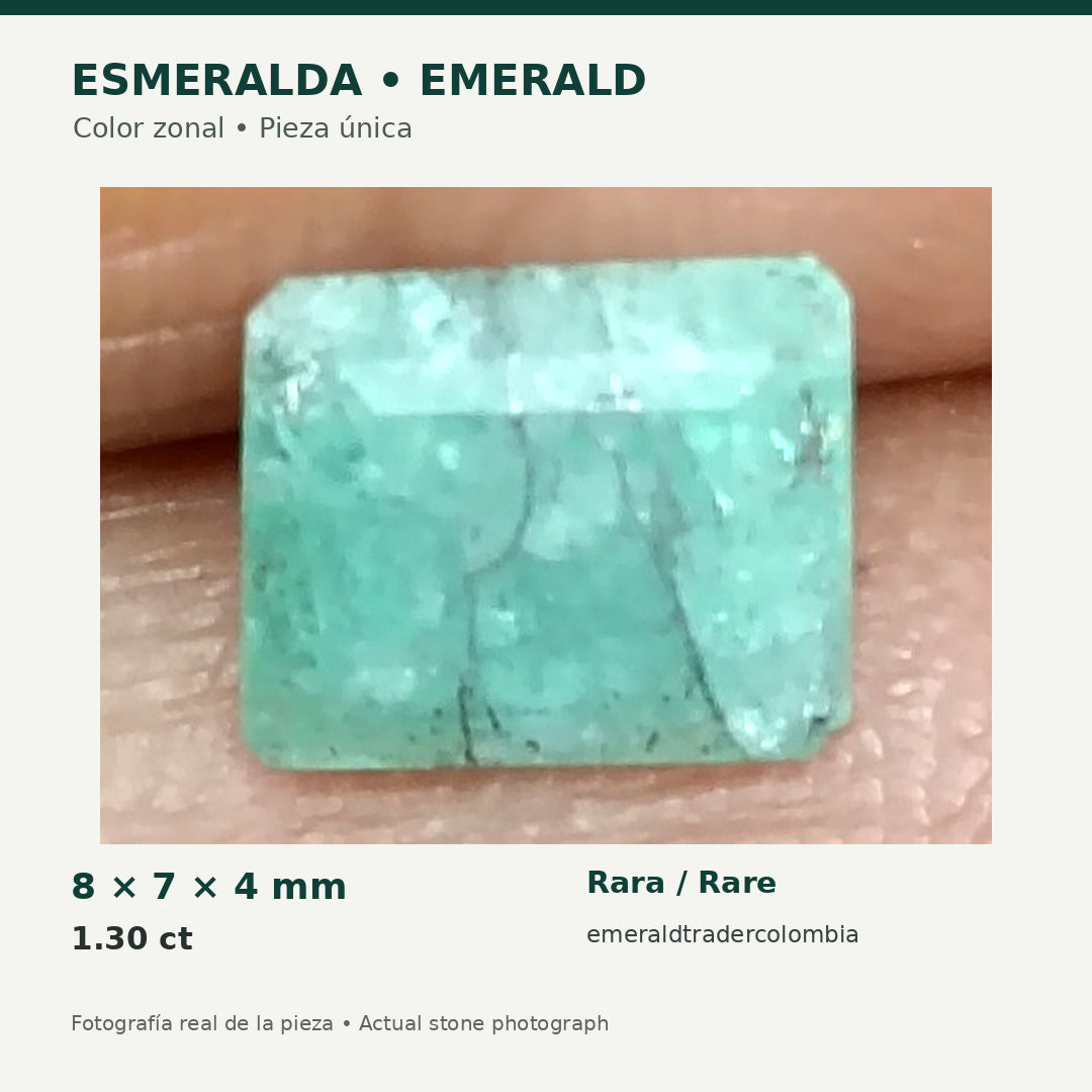 Esmeralda Natural Colombiana 1.30 Ct 8x7x4mm Color Zonal Única