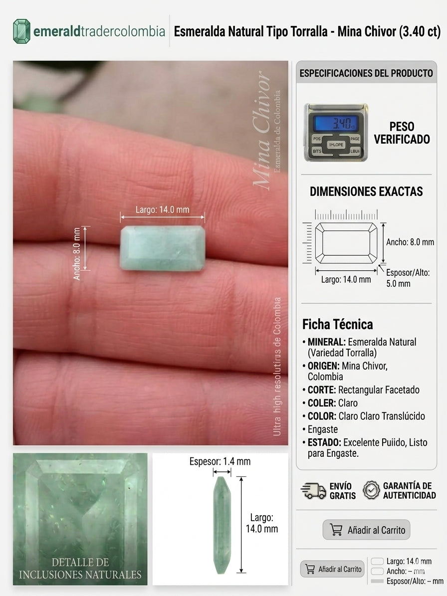 Esmeralda Morralla Natural Mina Chivor 3.40 ct | Joyería y Colección