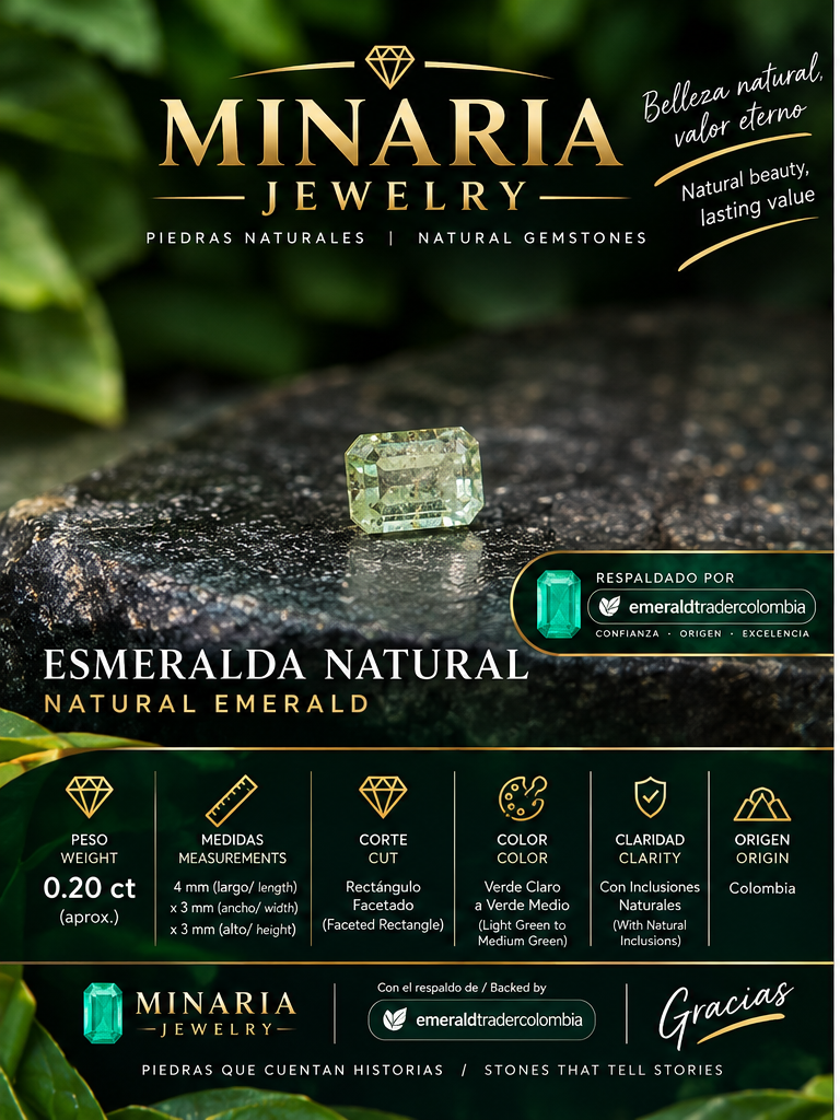 Linda Esmeralda Natural de Colombia sin tratamiento 0.20ct buen cristal entonado