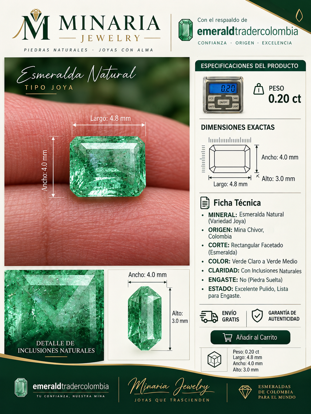 Esmeralda Natural Talla Cuadrada
